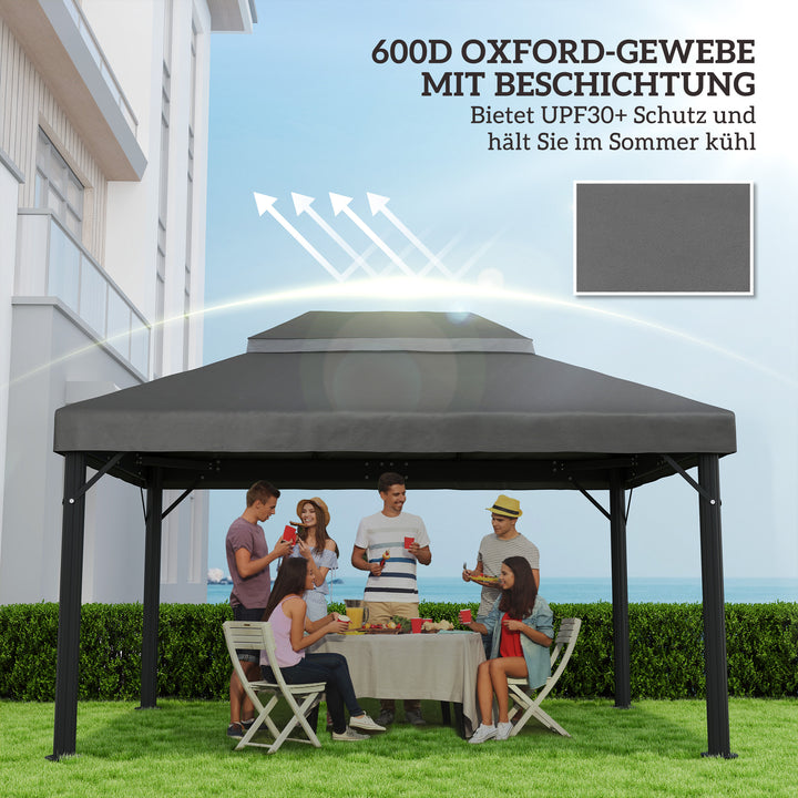 Pavillon-udskiftningstag, 3 x 4 m, udskiftningspresenning med drænhuller, polyester, solbeskyttelse, UPF30+, mørkegrå