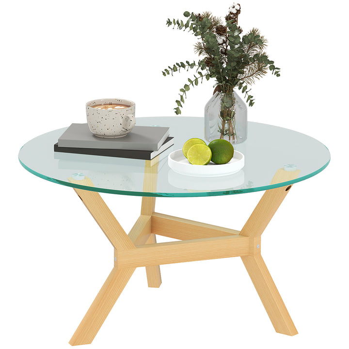 Rundt sidebord i hærdet glas med justerbare fodpuder og stålramme til stue, soveværelse