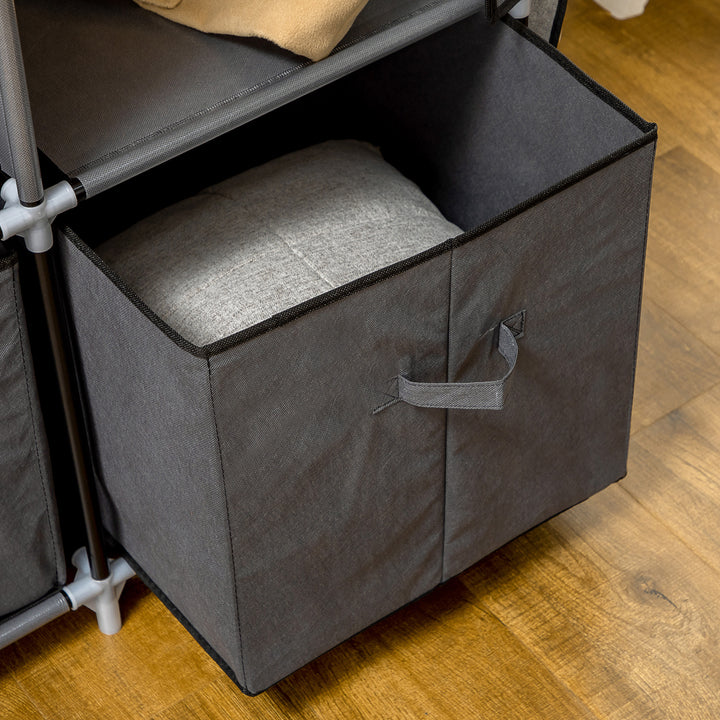Stofgarderobe, foldbar garderobe, inklusive 3 skuffer, 125 cm x 43 cm x 162,5 cm, grå