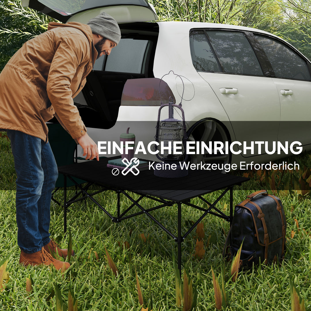 Campingbord klapbord med oprullbar bordplade havebord af aluminium 2 personer 95 x 55cm sort
