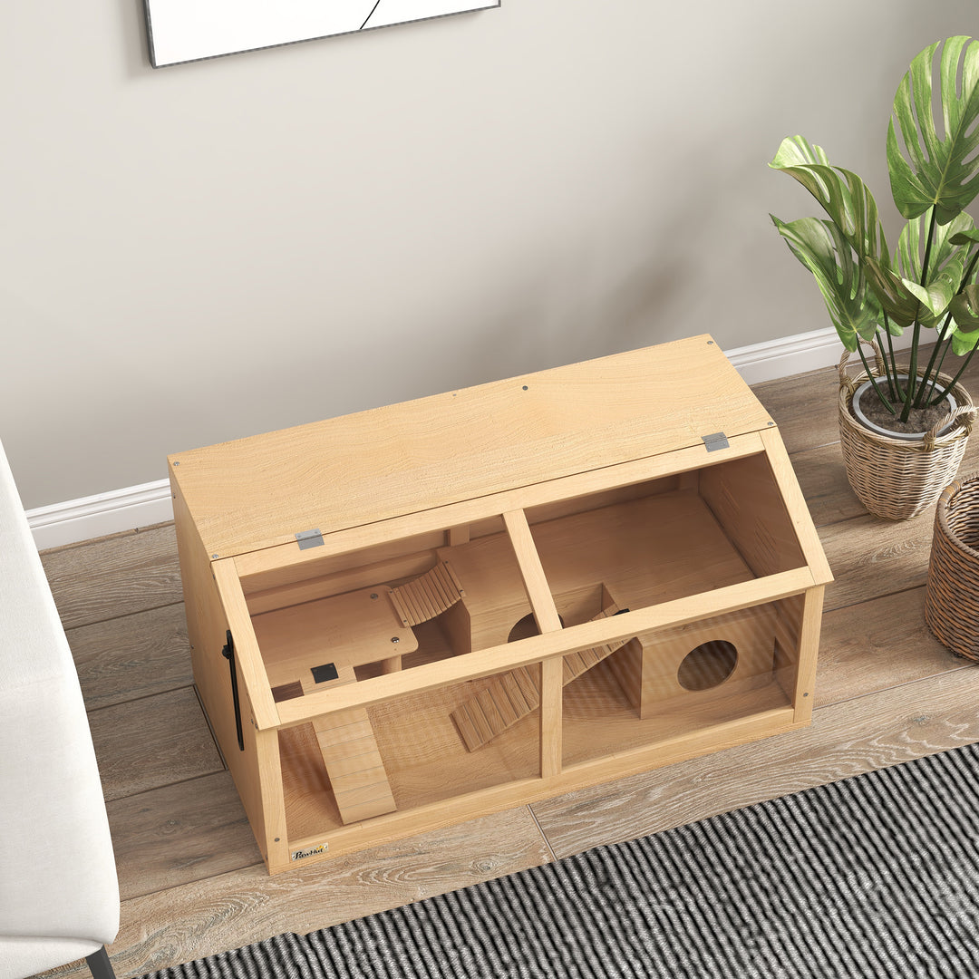 Hamsterbur til syriske hamstere og dværghamstere, med platform, hængebro og bur, 85x45x44 cm