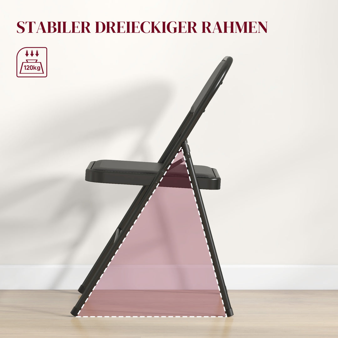 Sæt med 4 klapstole, bærbare kontorstole, metalben, klapstol til kontor, reception, venteværelse, kunstlæder, sort