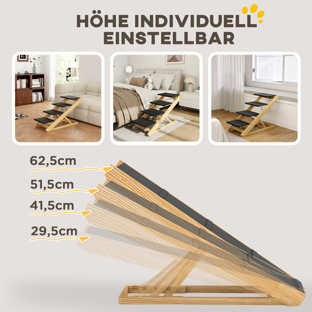Hundetrappe, hundelarampe, højdejusterbar, skridsikker, foldbar, 83x40x62,5 cm, træ/hvid