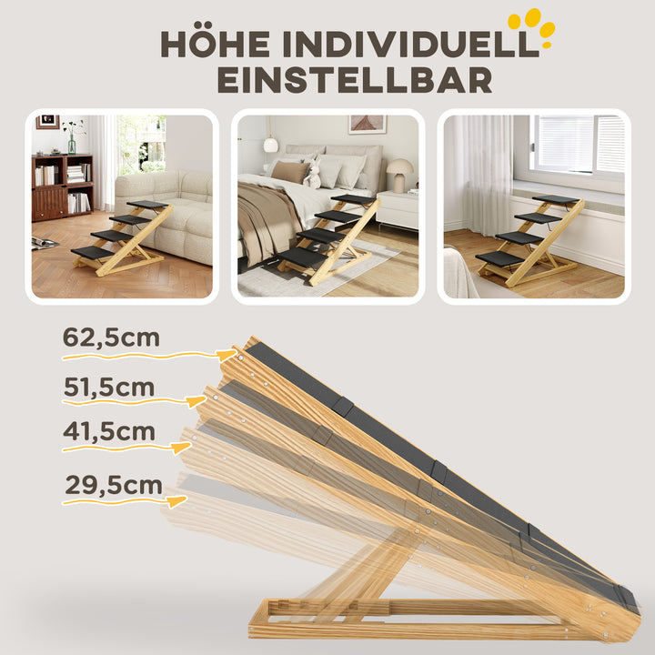 Hundetrappe, hundelarampe, højdejusterbar, skridsikker, foldbar, 83x40x62,5 cm, træ/hvid
