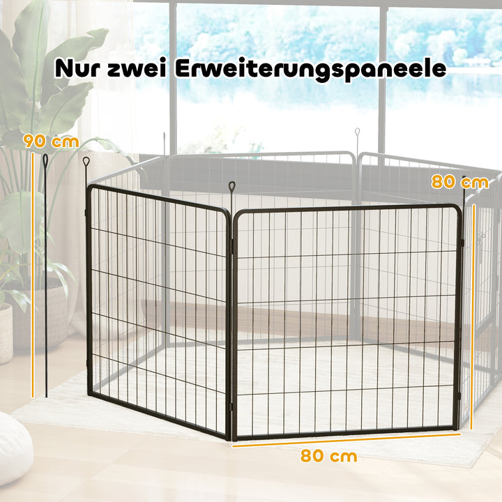 Sæt med 2 hvalpeindhegningsforlængere, hundehegnspaneler, kæledyrslegeplads, hvalpehegn af stål, grå