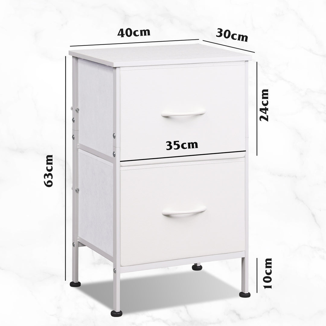 WLIVE Kommode med 2 skuffer, stofskuffer med udtræksskinner, natbord til soveværelse, lille sidebord med metalstel, entré, stue, børneværelse, natbord, hvid
