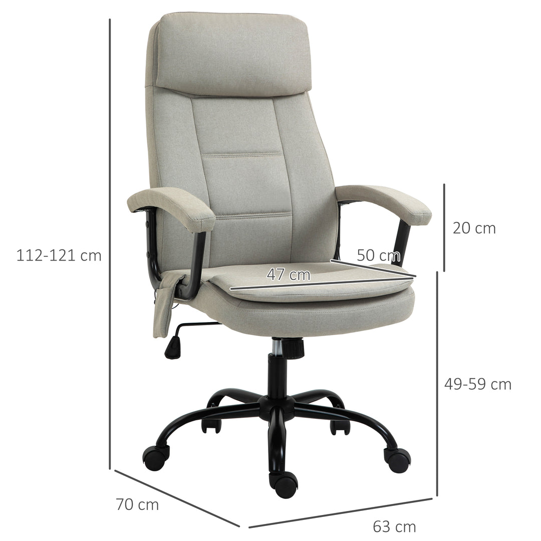 Kontorstol massage højdejusterbar executive chair gaming chair med massagefunktion, ergonomisk drejestol massagestol lændemassage hørfornemmelse beige 63 x 70 x 112-121 cm