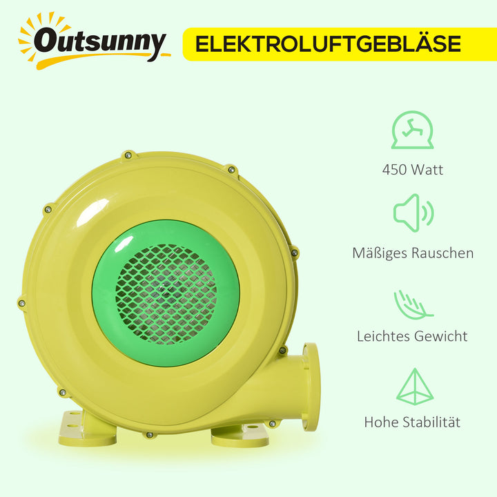 450w elektrisk luftpumpe, oppusteligt slot, kontinuerlig blæser, let, bærbar, til oppusteligt legetøj, abs, gul+grøn, 35 x 26 x 33,5 cm