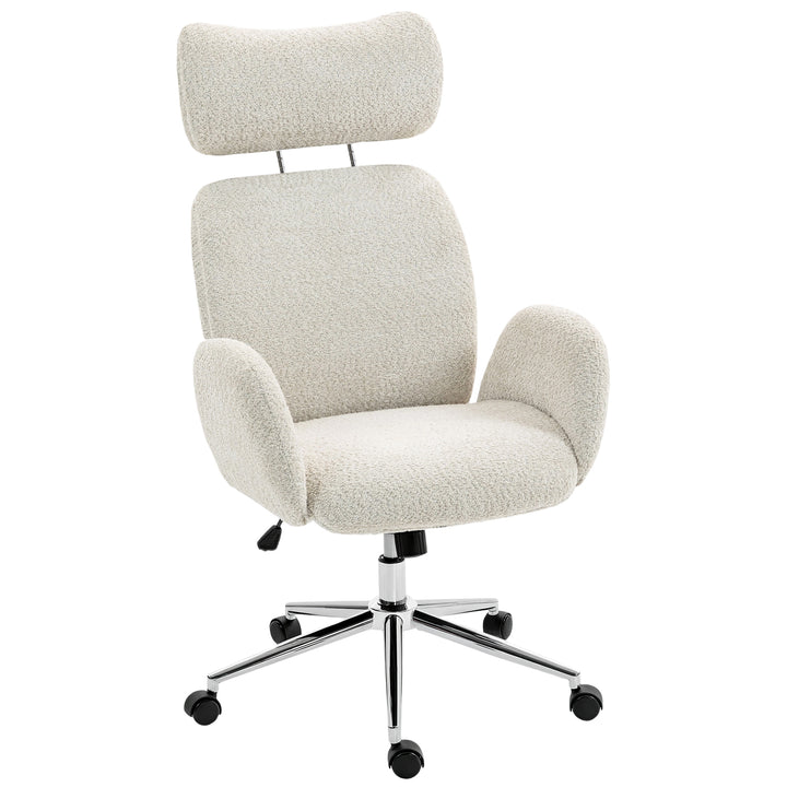 Kontorstol med justerbar nakkestøtte, ergonomisk skrivebordsstol, vippefunktion, højdejusterbar, grå og hvid