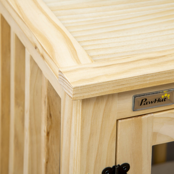 Hundebur inklusive lås og polstring, 82,5 cm x 57 cm x 72 cm, naturtræ + cremehvid