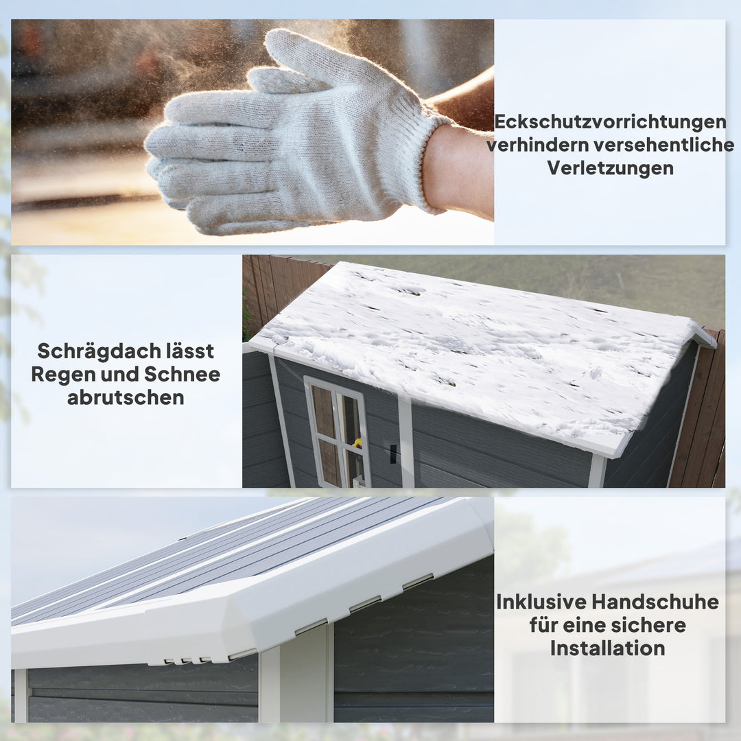 Haveskur, plastik havehus med gulv, vindue, aflåselige døre, til haven, 131b x 186d x 198h cm, grå