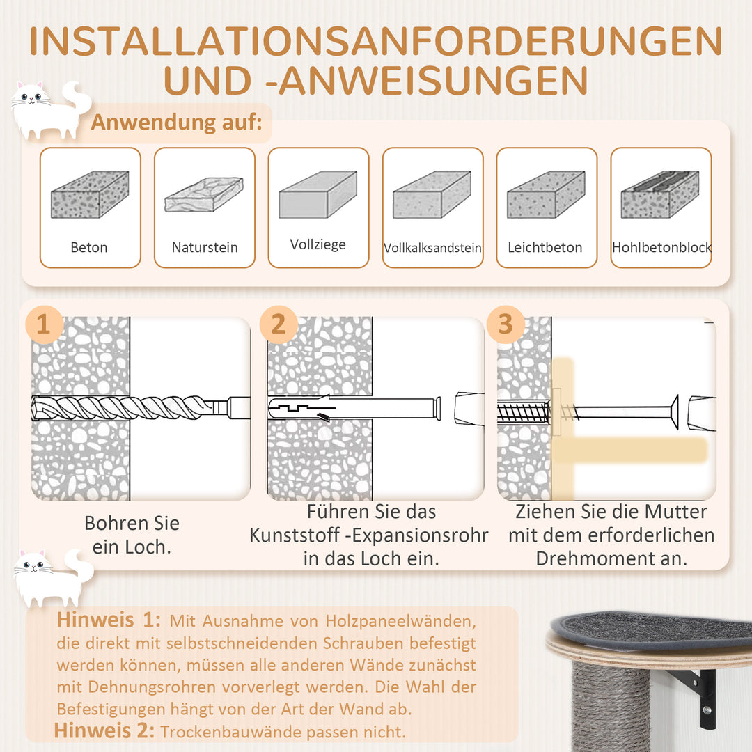 Klatrevæg til katte, 7-delt klatrevægsæt til katte med sisal stige, platform kradsetræ grå