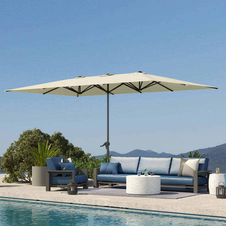 Dobbeltsidet paraply, 451 x 264 cm parasol med håndsving, 12 metalribber, aluminiumsstang, cremehvid