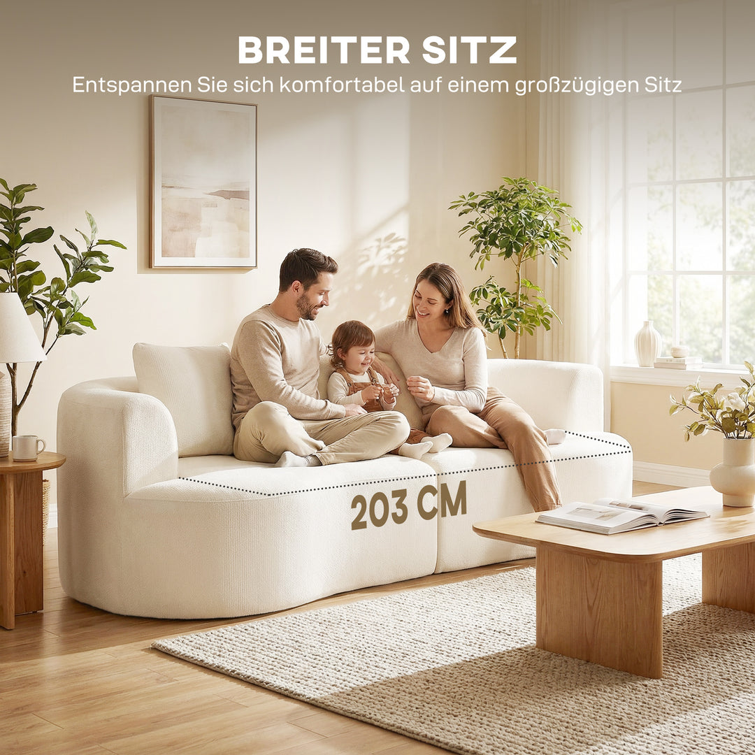 3-personers sofa, 260 cm chenillesofa med bredt sæde, polstring med fjederkerne, højdensitetsskum, 3 cremefarvede hynder