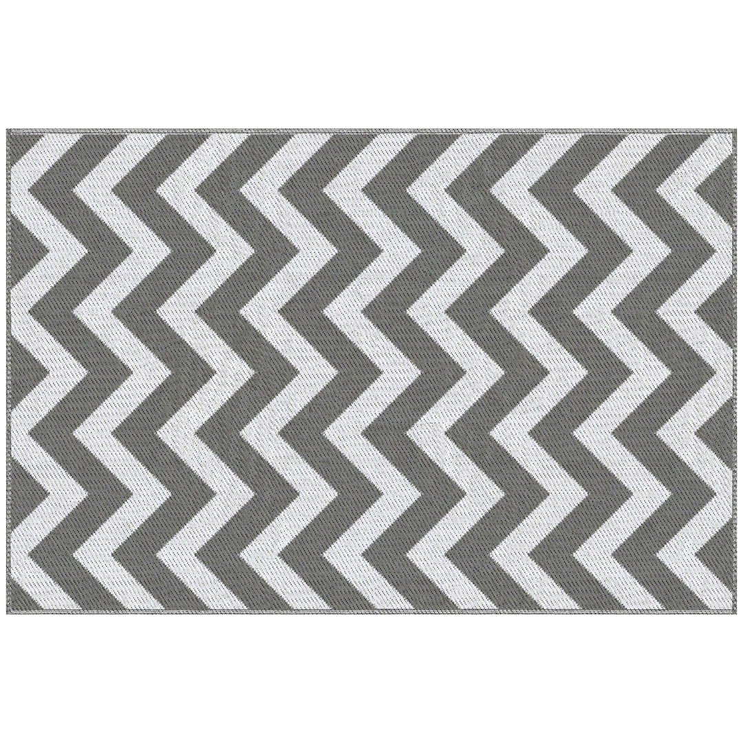 Udendørstæppe, vandtæt, dobbeltsidet design, syntetisk fiber af høj kvalitet, lysegrå+hvid, 121 x 182 cm