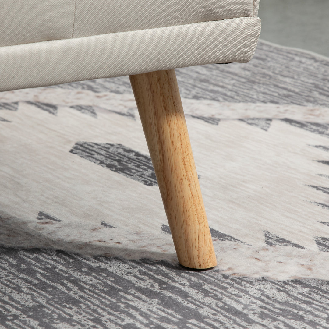 3-Personers sovesofa, ryglæn med justerbart lænestol og klapbord, to armlæn, linnedlook, beige, 181 x 77 x 78 cm