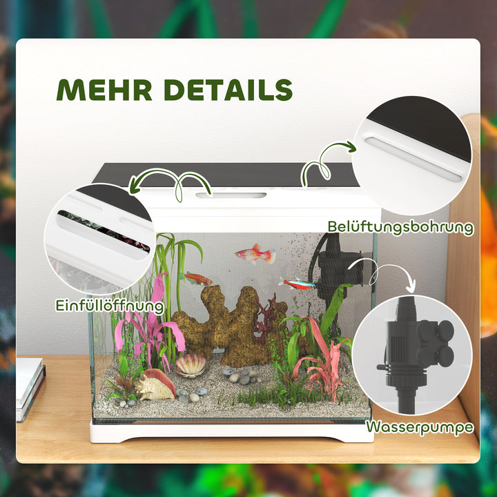 Akvarium, 17 l tropisk fisketank, nem vedligeholdelse, frit udsyn, med led-lys, 35l x 21b x 31h cm, hvid+sort