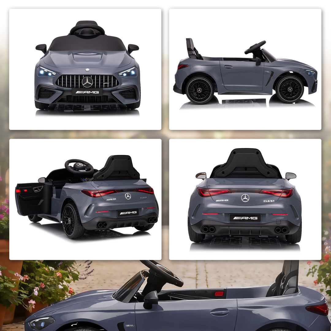 Børne elbil, Mercedes design, 12V motor, fjernbetjening, LED-lys, musik, til børn i alderen 3-6 år, grå