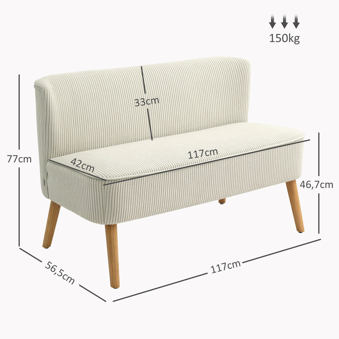 2-Personers sofa, blød polstring, letplejeligt betræk, bæreevne op til 150 kg, 117 x 56,5 x 77 cm, cremehvid