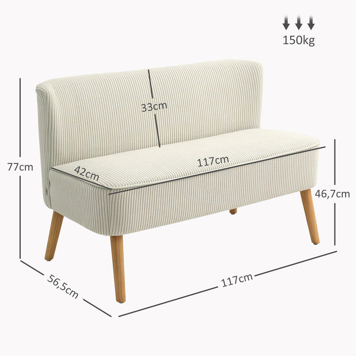 2-Personers sofa, blød polstring, letplejeligt betræk, bæreevne op til 150 kg, 117 x 56,5 x 77 cm, cremehvid
