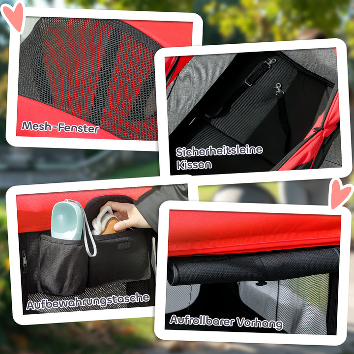 Hundeklapvogn, sammenklappelig hundeklapvogn til hunde og katte op til 30 kg, 110 x 65 x 102 cm, rød