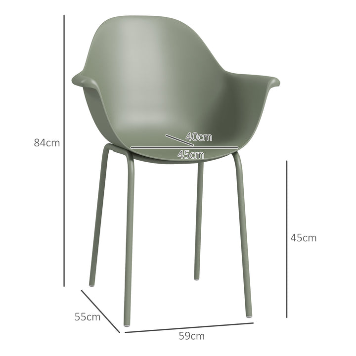 Havestolsæt med 4, med ryglæn/armlæn, vejrbestandig, op til 120 kg, plast/metal, grøn