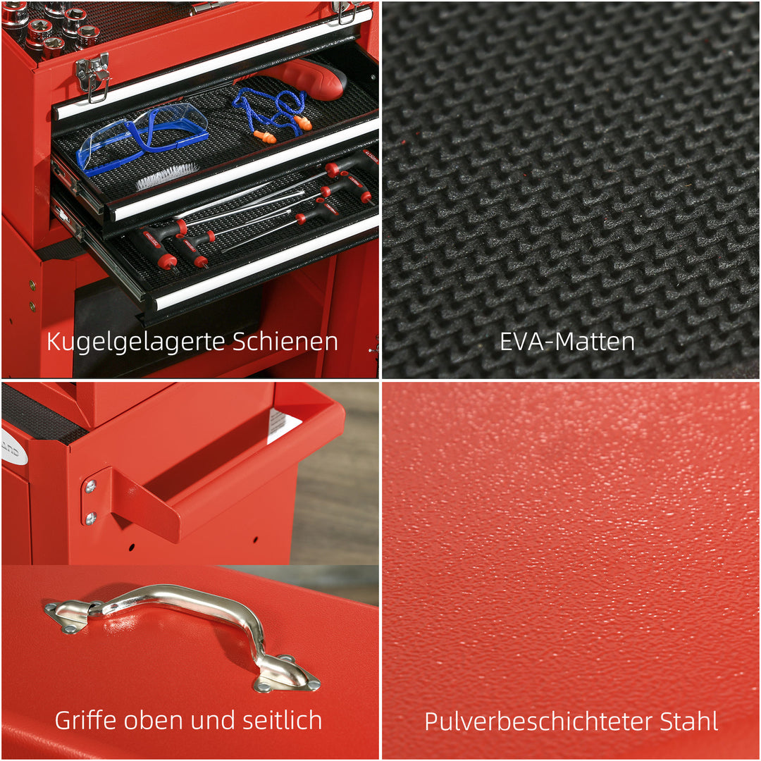 2-I-1 mobil værktøjsvogn med 3 skuffer og værktøjstavle, stålkabinet, 46l x 28b x 94h cm, rød