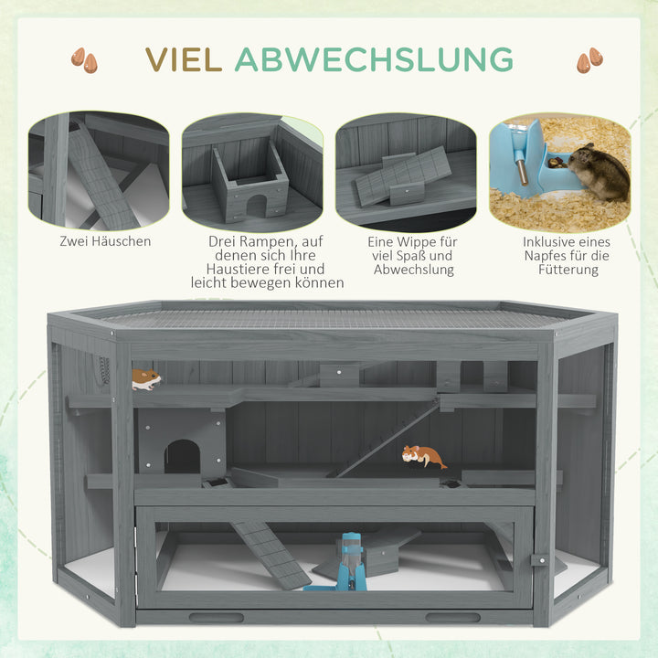 Hamsterbur, 3 niveauer, aftagelig bakke, træ/metal, 115x60x55 cm