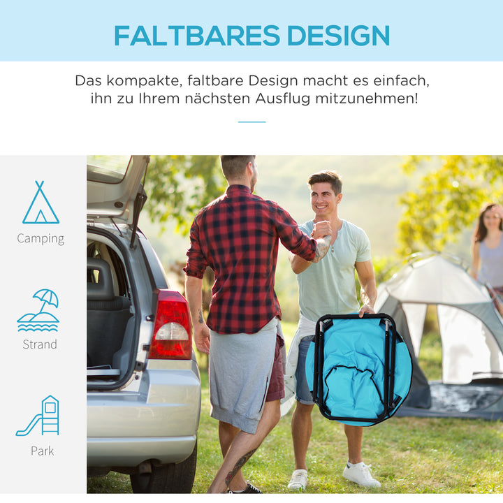 Foldbar campingstol med ryglæn, foldbar stol op til 120 kg, polstret månestol ekstra bred, foldbar udendørsstol til have, balkon, camping, blå