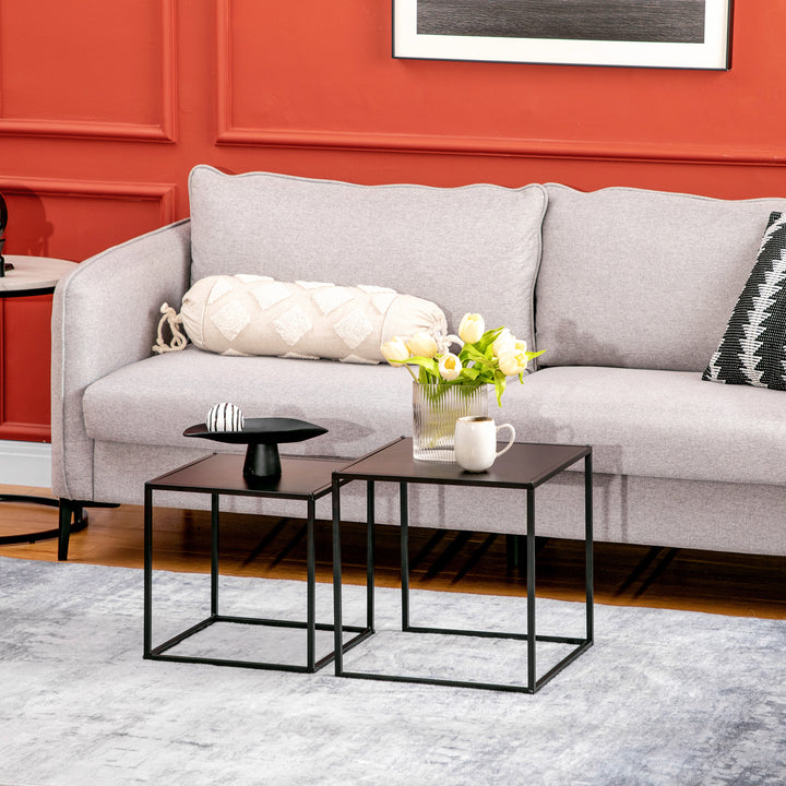 Sidebord, sofabord, indskudsbord, sæt med 2, moderne design, stålstel, sort, 40 x 40 x 40 cm