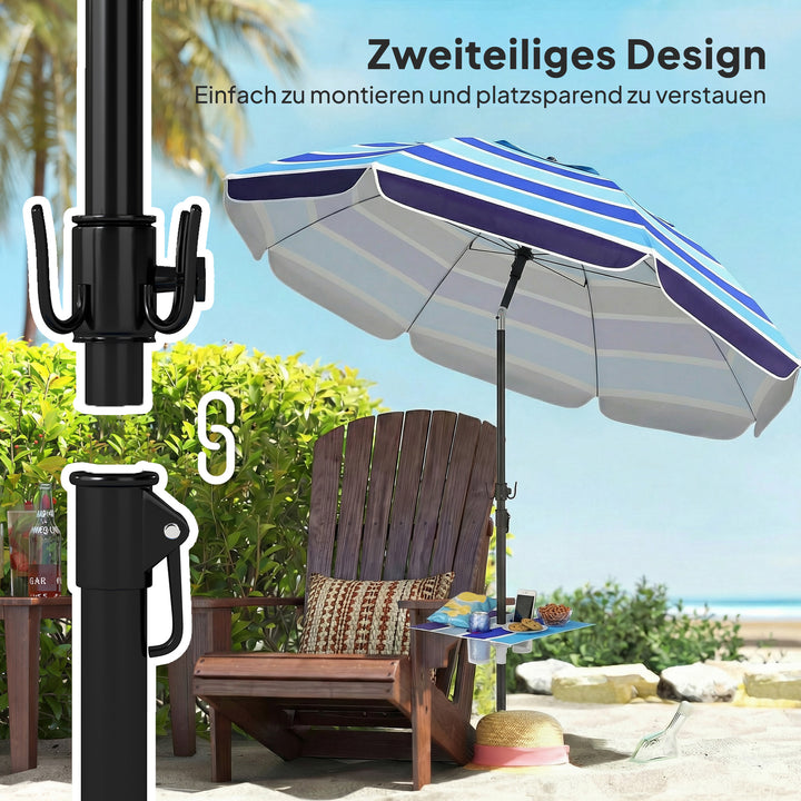 Strandparasol Ø198 cm UV30+ Strandparasol med foldbart bord, kopholder, justerbar hældning, flerfarvet