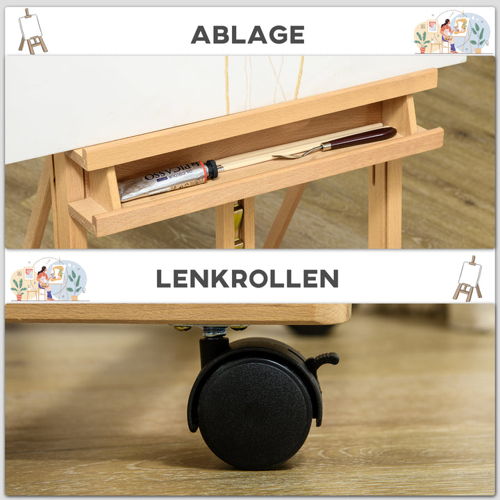 Staffeli, kunstnerstaffeli, højdejusterbart, 4 hjul, natur + sort
