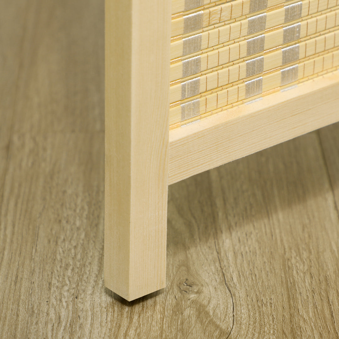 4-Panels rumdeler, 180 x 180 cm, foldbar skærm af bambus og bomuld til stue, soveværelse, natur