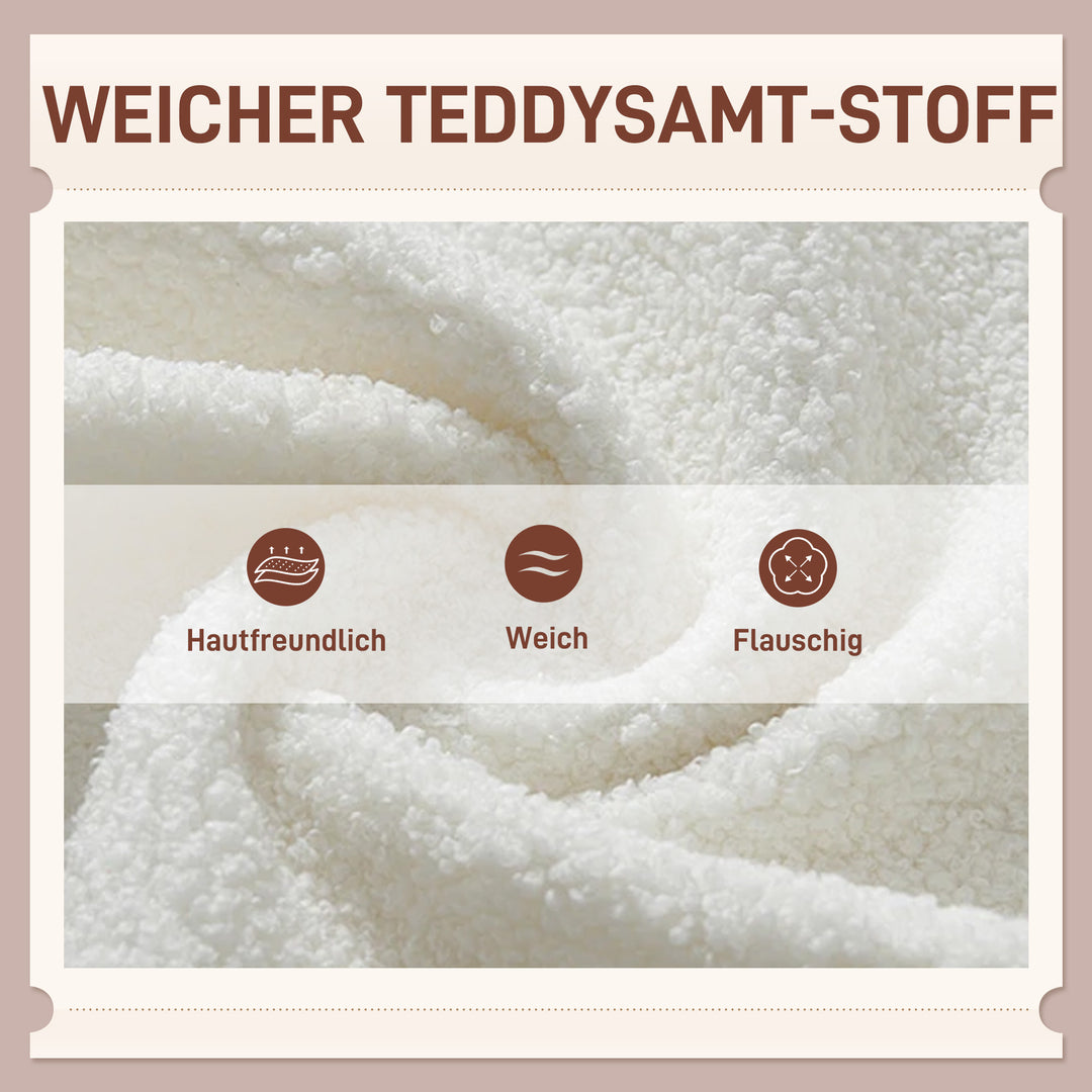 Polstret lænestol med diamantquiltning, betræk af teddystof, med dekorativ hynde, 88 x 75 x 106 cm, hvid