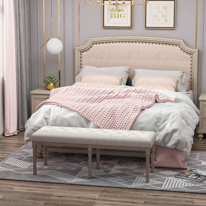 Polstret lounge-skammel vintage retro med knapper hør + træ beige 142 x 47 x 51 cm