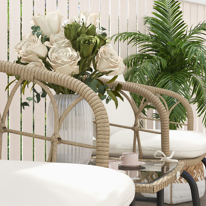 Gyngestolsæt, bistrostil, bohostil, PE-rattan, vejrbestandig, cremefarvet