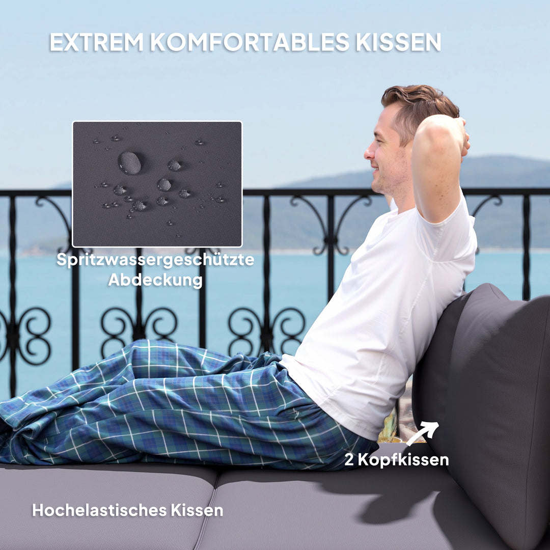 Polyrattan liggestol til 2 personer dobbelt liggestol med fodskammel opbevaringshynder 125x114x72,5 cm grå