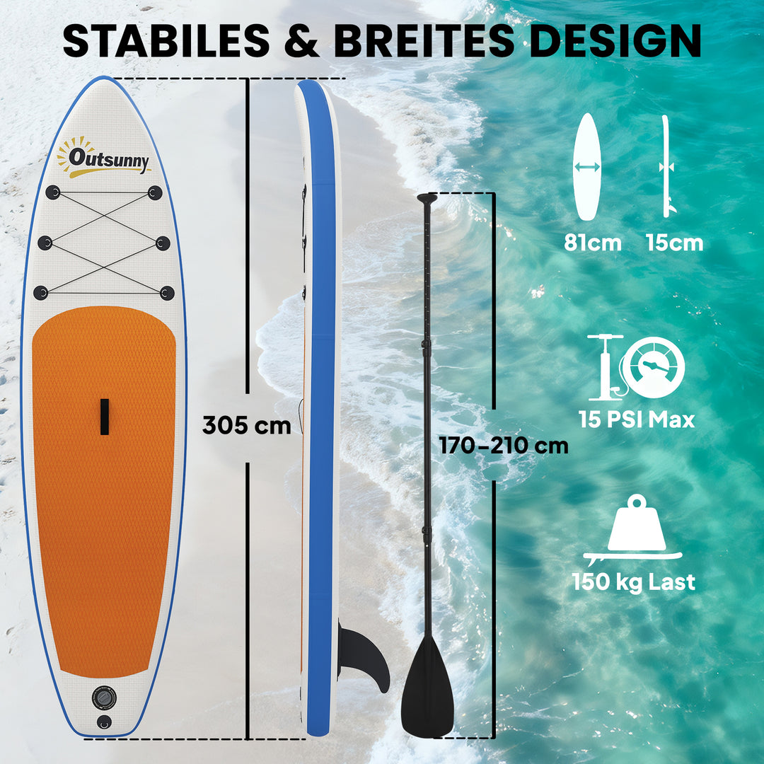 Oppusteligt Stand Up Paddleboard-sæt 305 cm SUP-board med aluminiumspadel, aftagelig finne og fodrem