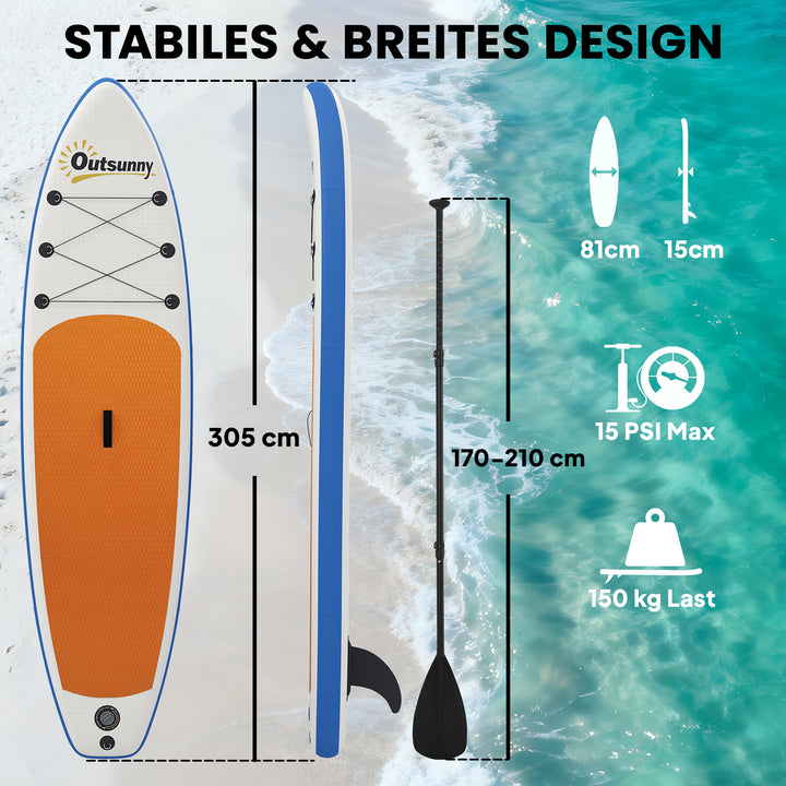 Oppusteligt Stand Up Paddleboard-sæt 305 cm SUP-board med aluminiumspadel, aftagelig finne og fodrem