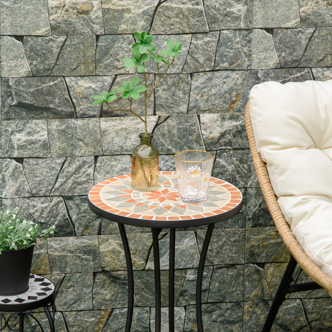 Sidebord, havebord, Ø35,5 cm, rundt, vejrbestandigt, netdesign, balkonbord med mosaikmønster, campingbord i metal, sofabord til stue, kontor, udendørs, indendørs, gul+grå