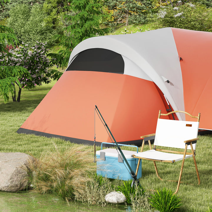 Campingtelt til 5-6 personer, familietelt, vandtæt, med markise, 550 x 300 x 198 cm, orange