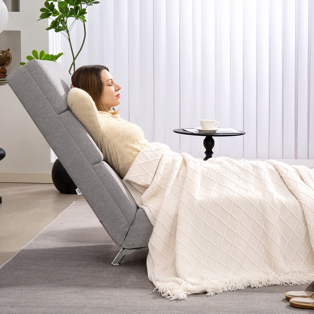 Polstret lænestol med ryglæn, afslappende lænestol med stålben og tykk polstring, til stue, soveværelse, lysegrå