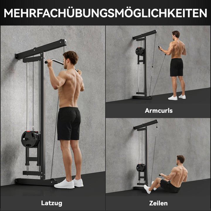 Romaskine til træning, vægmonteret fitnessudstyr, kabelmaskine til hjemmegym, stål, sort