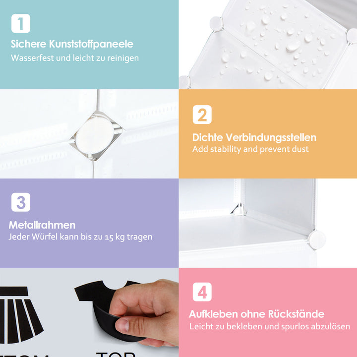 Skoskab, hylde med opbevaringsbokse, garderobe, plast, stål, hvid, 75 x 37 x 73 cm