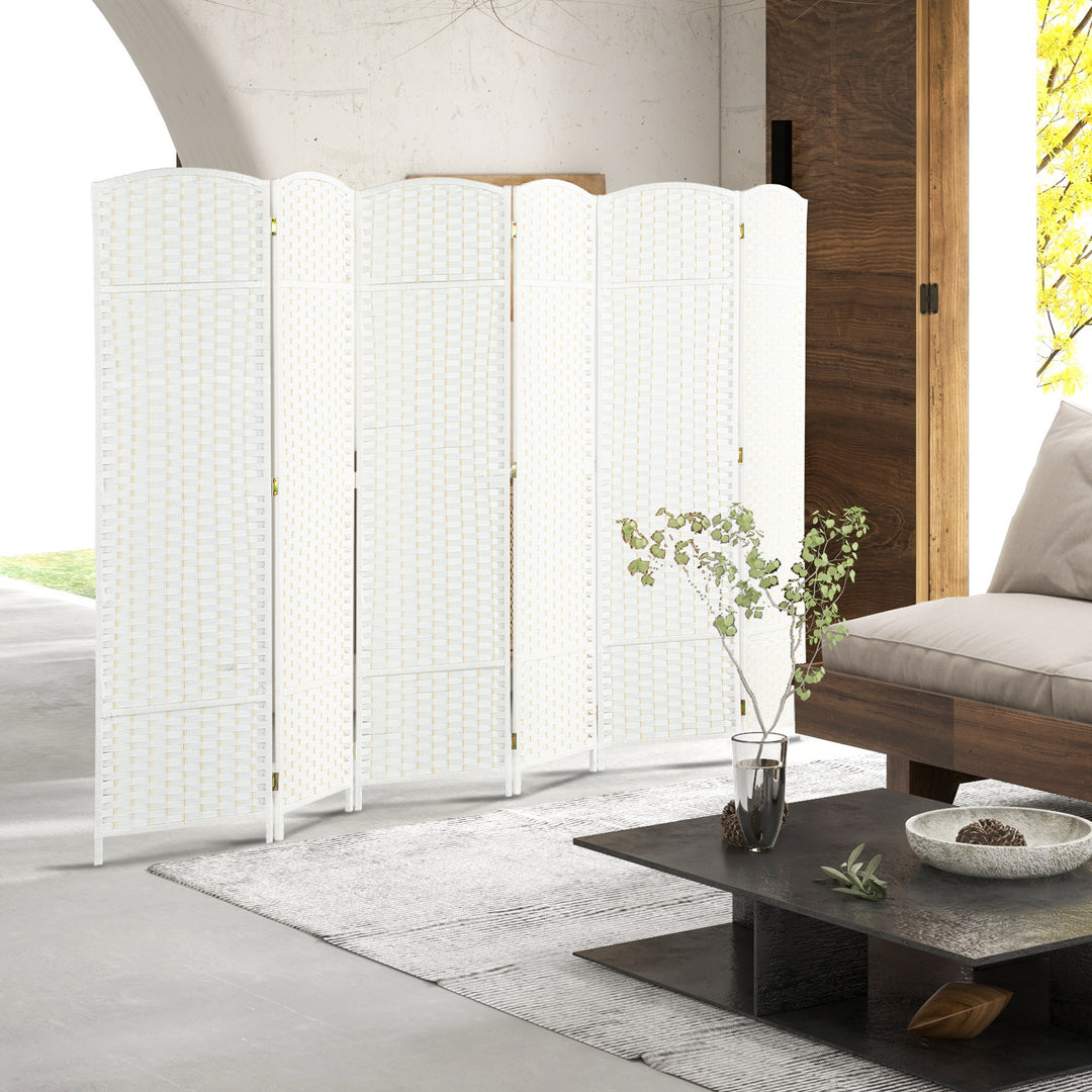 6-Panels rumdeler, foldbar skærm, skærm til stue, soveværelse, hjemmekontor, hvid