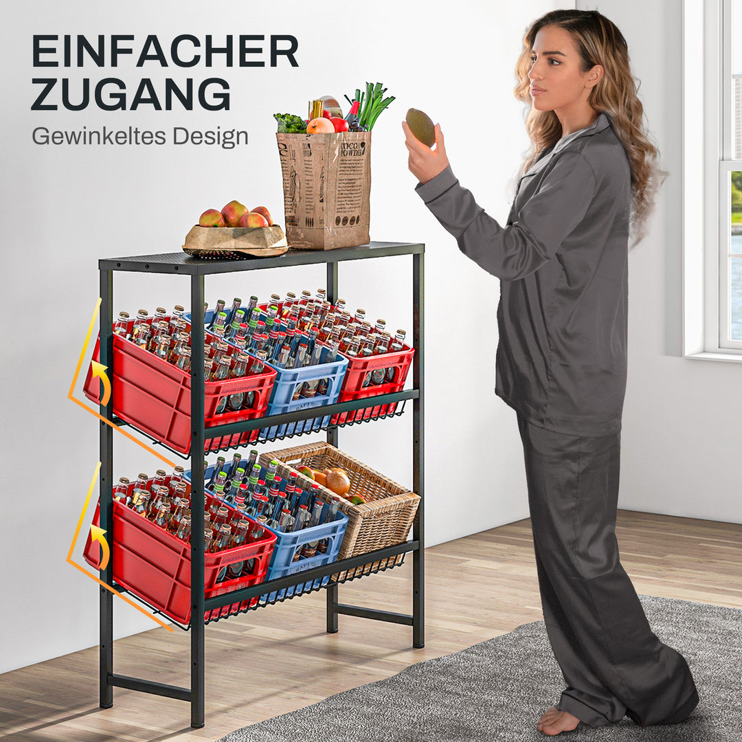 Opbevaringsreol, højdejusterbar, robust metal, pladsbesparende design, 210 kg lasteevne, sort