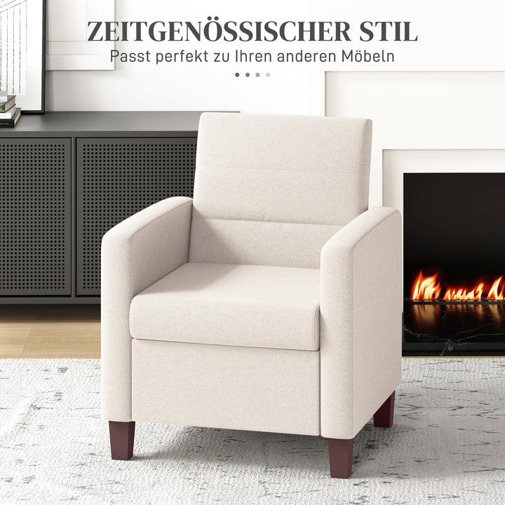 Polstret lænestol i linnedlook, skum, sædehynde, træstel, cremehvid