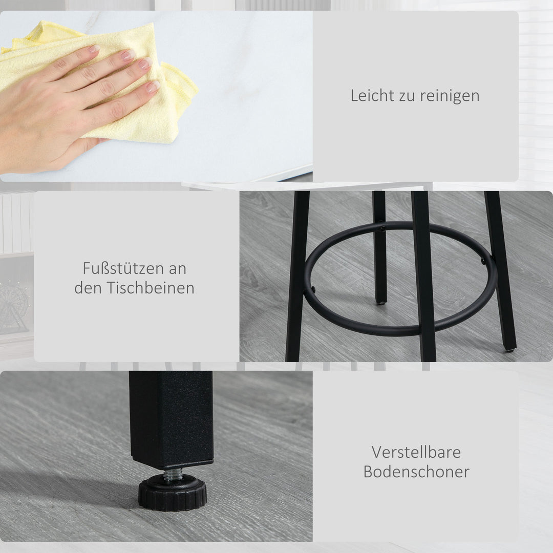 Barsæt til 2 personer, 1 bord med 2 barstole, bordplade i hvid marmorlook, stålstel