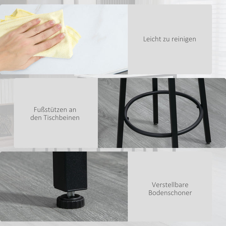 Barsæt til 2 personer, 1 bord med 2 barstole, bordplade i hvid marmorlook, stålstel