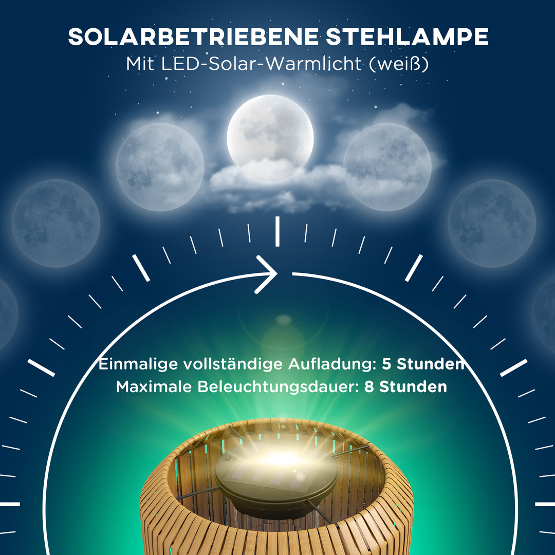 Rattan udendørslampe, solcelledrevet havelampe, automatisk tænding, LED, vejrbestandig, metalramme, Ø34 x 130 cm, sort/gul